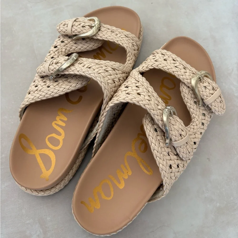 Sam Edelman Reid Linen Woven Sandals Double Stap Slides - Picture 5 of 9